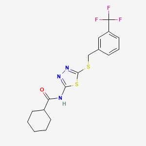 molecular formula C17H18F3N3OS2 B2547180 N-(5-((3-(Trifluormethyl)benzyl)thio)-1,3,4-thiadiazol-2-yl)cyclohexancarboxamid CAS No. 392301-88-1