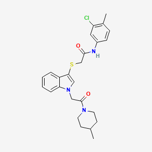 molecular formula C25H28ClN3O2S B2547195 N-(3-chloro-4-methylphenyl)-2-((1-(2-(4-methylpiperidin-1-yl)-2-oxoethyl)-1H-indol-3-yl)thio)acetamide CAS No. 878056-24-7