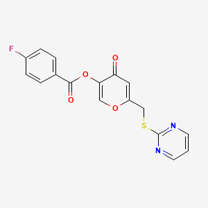 [4-Oxo-6-(pyrimidin-2-ylsulfanylmethyl)pyran-3-yl] 4-fluorobenzoate