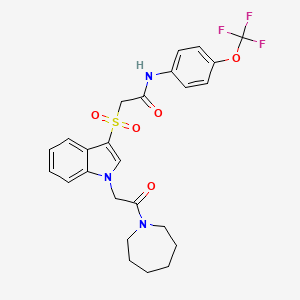 molecular formula C25H26F3N3O5S B2547211 2-((1-(2-(氮杂环庚烷-1-基)-2-氧代乙基)-1H-吲哚-3-基)磺酰基)-N-(4-(三氟甲氧基)苯基)乙酰胺 CAS No. 878059-70-2