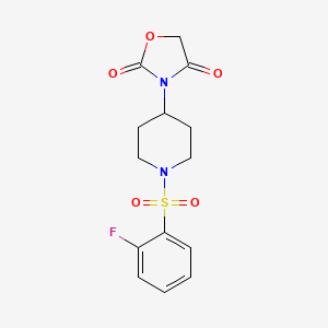 molecular formula C14H15FN2O5S B2547215 3-(1-((2-Fluorophenyl)sulfonyl)piperidin-4-yl)oxazolidine-2,4-dione CAS No. 2034386-05-3