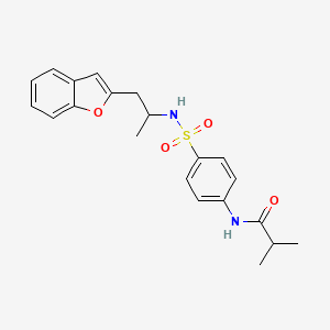 molecular formula C21H24N2O4S B2547229 N-(4-(N-(1-(benzofuran-2-yl)propan-2-yl)sulfamoyl)phenyl)isobutyramide CAS No. 2034513-35-2