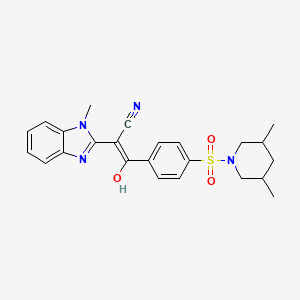 molecular formula C24H26N4O3S B2547237 (E)-3-(4-((3,5-dimethylpiperidin-1-yl)sulfonyl)phenyl)-2-(1-methyl-1H-benzo[d]imidazol-2(3H)-ylidene)-3-oxopropanenitrile CAS No. 392323-87-4