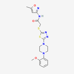 molecular formula C19H22N6O3S2 B2547249 2-((5-(4-(2-甲氧基苯基)哌嗪-1-基)-1,3,4-噻二唑-2-基)硫)-N-(5-甲基异恶唑-3-基)乙酰胺 CAS No. 1105222-84-1