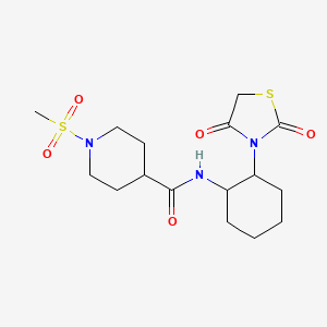 molecular formula C16H25N3O5S2 B2547268 N-(2-(2,4-dioxothiazolidin-3-yl)cyclohexyl)-1-(methylsulfonyl)piperidine-4-carboxamide CAS No. 1207039-25-5