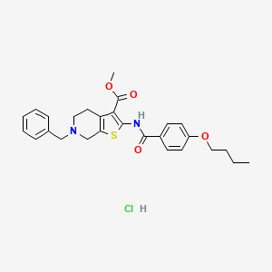 molecular formula C27H31ClN2O4S B2547277 Methyl 6-benzyl-2-(4-butoxybenzamido)-4,5,6,7-tetrahydrothieno[2,3-c]pyridine-3-carboxylate hydrochloride CAS No. 1216804-22-6