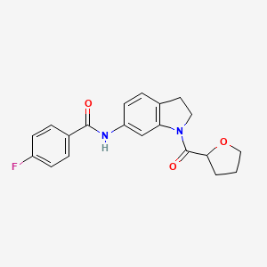 molecular formula C20H19FN2O3 B2547279 4-fluoro-N-(1-(tetrahydrofuran-2-carbonyl)indolin-6-yl)benzamide CAS No. 1040657-50-8