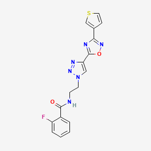 molecular formula C17H13FN6O2S B2547283 2-fluoro-N-(2-(4-(3-(thiophen-3-yl)-1,2,4-oxadiazol-5-yl)-1H-1,2,3-triazol-1-yl)ethyl)benzamide CAS No. 2034478-91-4