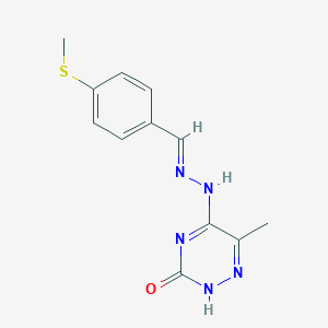 molecular formula C12H13N5OS B254731 (E)-6-methyl-5-(2-(4-(methylthio)benzylidene)hydrazinyl)-1,2,4-triazin-3(2H)-one 