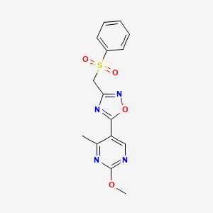 molecular formula C15H14N4O4S B2547314 5-(2-Methoxy-4-methylpyrimidin-5-yl)-3-((phenylsulfonyl)methyl)-1,2,4-oxadiazole CAS No. 2034293-10-0