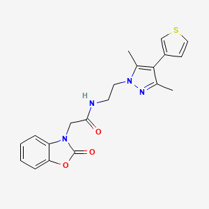 molecular formula C20H20N4O3S B2547324 N-(2-(3,5-dimethyl-4-(thiophen-3-yl)-1H-pyrazol-1-yl)ethyl)-2-(2-oxobenzo[d]oxazol-3(2H)-yl)acetamide CAS No. 2034357-76-9