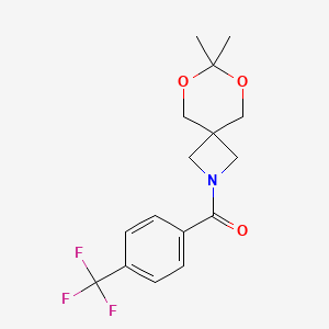 molecular formula C16H18F3NO3 B2547327 (7,7-ジメチル-6,8-ジオキサ-2-アザスピロ[3.5]ノナン-2-イル)(4-(トリフルオロメチル)フェニル)メタノン CAS No. 1396854-71-9