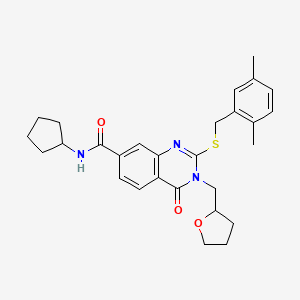 N-cyclopentyl-2-((2,5-dimethylbenzyl)thio)-4-oxo-3-((tetrahydrofuran-2-yl)methyl)-3,4-dihydroquinazoline-7-carboxamide