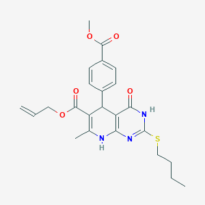 molecular formula C24H27N3O5S B2547335 Allyl 2-(butylthio)-5-(4-(methoxycarbonyl)phenyl)-7-methyl-4-oxo-3,4,5,8-tetrahydropyrido[2,3-d]pyrimidine-6-carboxylate CAS No. 878625-35-5