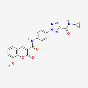 molecular formula C22H18N6O5 B2547336 N-cyclopropyl-2-(4-(8-methoxy-2-oxo-2H-chromene-3-carboxamido)phenyl)-2H-tetrazole-5-carboxamide CAS No. 1396749-06-6