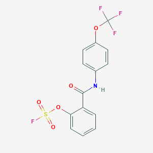 molecular formula C14H9F4NO5S B2547345 1-Fluorosulfonyloxy-2-[[4-(trifluoromethoxy)phenyl]carbamoyl]benzol CAS No. 2416236-42-3