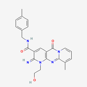 molecular formula C23H23N5O3 B2547347 1-(2-hydroxyethyl)-2-imino-10-methyl-N-(4-methylbenzyl)-5-oxo-2,5-dihydro-1H-dipyrido[1,2-a:2',3'-d]pyrimidine-3-carboxamide CAS No. 636989-30-5