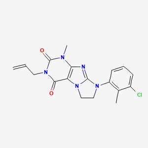 molecular formula C18H18ClN5O2 B2547349 6-(3-Chloro-2-methylphenyl)-4-methyl-2-prop-2-enyl-7,8-dihydropurino[7,8-a]imidazole-1,3-dione CAS No. 893965-90-7