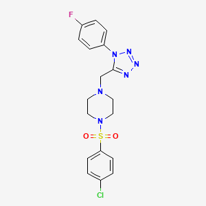molecular formula C18H18ClFN6O2S B2547365 1-((4-chlorophenyl)sulfonyl)-4-((1-(4-fluorophenyl)-1H-tetrazol-5-yl)methyl)piperazine CAS No. 1040680-12-3