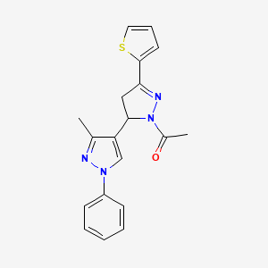 1-(3'-methyl-1'-phenyl-5-(thiophen-2-yl)-3,4-dihydro-1'H,2H-[3,4'-bipyrazol]-2-yl)ethanone