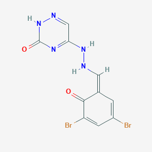 molecular formula C10H7Br2N5O2 B254737 5-[2-[(Z)-(3,5-dibromo-6-oxocyclohexa-2,4-dien-1-ylidene)methyl]hydrazinyl]-2H-1,2,4-triazin-3-one 