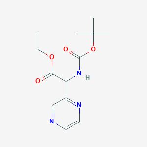 molecular formula C13H19N3O4 B2547389 Ethyl 2-((tert-butoxycarbonyl)amino)-2-(pyrazin-2-yl)acetate CAS No. 869785-93-3