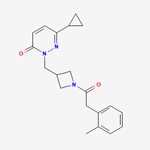 molecular formula C20H23N3O2 B2547390 6-Cyclopropyl-2-[[1-[2-(2-methylphenyl)acetyl]azetidin-3-yl]methyl]pyridazin-3-one CAS No. 2309732-98-5