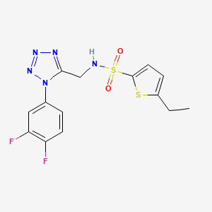 molecular formula C14H13F2N5O2S2 B2547393 N-((1-(3,4-difluorophenyl)-1H-tetrazol-5-yl)methyl)-5-ethylthiophene-2-sulfonamide CAS No. 921125-22-6