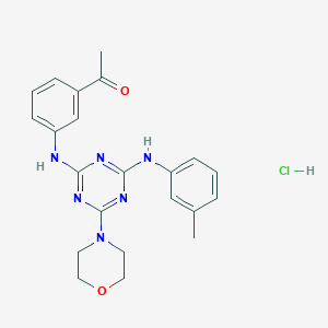 molecular formula C22H25ClN6O2 B2547404 1-(3-((4-Morpholino-6-(m-tolylamino)-1,3,5-triazin-2-yl)amino)phenyl)ethanone hydrochloride CAS No. 1179438-62-0