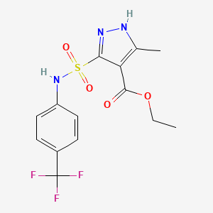 molecular formula C14H14F3N3O4S B2547419 3-甲基-5-(N-(4-(三氟甲基)苯基)磺酰胺基)-1H-吡唑-4-羧酸乙酯 CAS No. 1322721-81-2