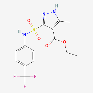 molecular formula C14H14F3N3O4S B2547419 Ethyl-3-Methyl-5-(N-(4-(Trifluormethyl)phenyl)sulfamoyl)-1H-pyrazol-4-carboxylat CAS No. 1322721-81-2