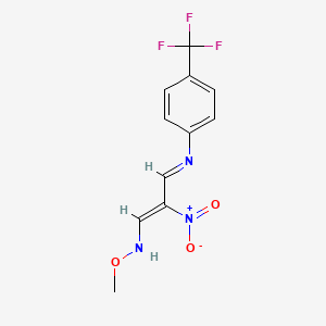 molecular formula C11H10F3N3O3 B2547424 2-nitro-3-[4-(trifluoromethyl)anilino]acrylaldehyde O-methyloxime CAS No. 338422-89-2