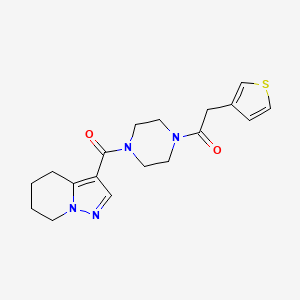 molecular formula C18H22N4O2S B2547434 1-(4-(4,5,6,7-Tetrahydropyrazolo[1,5-a]pyridine-3-carbonyl)piperazin-1-yl)-2-(thiophen-3-yl)ethanone CAS No. 2034453-17-1