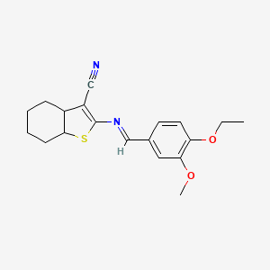molecular formula C19H22N2O2S B2547464 (E)-2-((4-ethoxy-3-methoxybenzylidene)amino)-3a,4,5,6,7,7a-hexahydrobenzo[b]thiophene-3-carbonitrile CAS No. 1321743-03-6