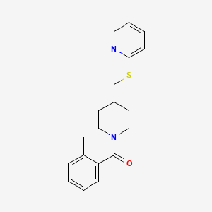 molecular formula C19H22N2OS B2547481 (4-((Pyridin-2-ylthio)methyl)piperidin-1-yl)(o-tolyl)methanone CAS No. 1421498-79-4