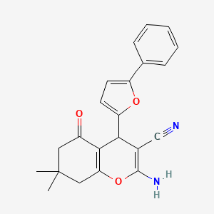 molecular formula C22H20N2O3 B2547482 2-amino-7,7-dimethyl-5-oxo-4-(5-phenylfuran-2-yl)-5,6,7,8-tetrahydro-4H-chromene-3-carbonitrile CAS No. 85459-87-6