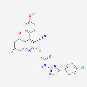 molecular formula C29H24ClN5O3S2 B2547484 N-[5-(4-氯苯基)-1,2,4-噻二唑-3-基]-2-[[3-氰基-4-(4-甲氧基苯基)-7,7-二甲基-5-氧代-6,8-二氢喹啉-2-基]硫代]乙酰胺 CAS No. 690961-12-7