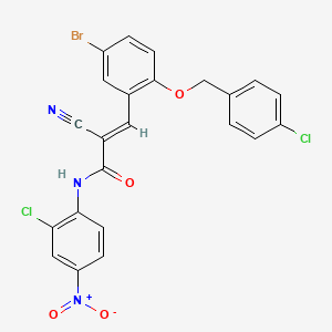 molecular formula C23H14BrCl2N3O4 B2547485 (E)-3-[5-bromo-2-[(4-chlorophenyl)methoxy]phenyl]-N-(2-chloro-4-nitrophenyl)-2-cyanoprop-2-enamide CAS No. 380478-19-3
