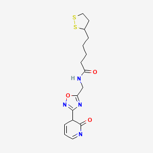 molecular formula C16H20N4O3S2 B2547487 5-(dithiolan-3-yl)-N-[[3-(2-oxo-3H-pyridin-3-yl)-1,2,4-oxadiazol-5-yl]methyl]pentanamide CAS No. 2034350-56-4