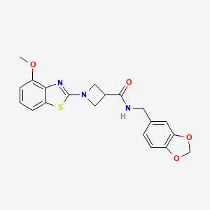 molecular formula C20H19N3O4S B2547490 N-(benzo[d][1,3]dioxol-5-ylmethyl)-1-(4-methoxybenzo[d]thiazol-2-yl)azetidine-3-carboxamide CAS No. 1396761-93-5