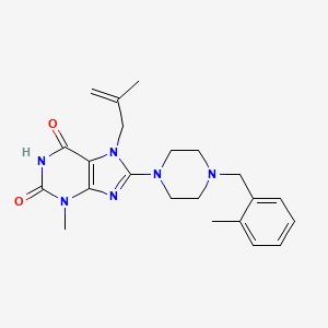 molecular formula C22H28N6O2 B2547509 3-Methyl-8-[4-[(2-methylphenyl)methyl]piperazin-1-yl]-7-(2-methylprop-2-enyl)purine-2,6-dione CAS No. 878430-44-5