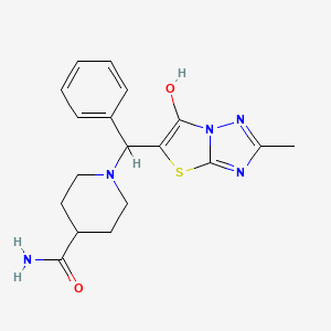 molecular formula C18H21N5O2S B2547510 1-((6-Hydroxy-2-methylthiazolo[3,2-b][1,2,4]triazol-5-yl)(phenyl)methyl)piperidine-4-carboxamide CAS No. 851809-00-2