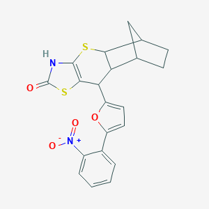 molecular formula C21H18N2O4S2 B254755 9-[5-(2-nitrophenyl)furan-2-yl]-3,4a,5,6,7,8,8a,9-octahydro-2H-5,8-methanothiochromeno[2,3-d][1,3]thiazol-2-one 
