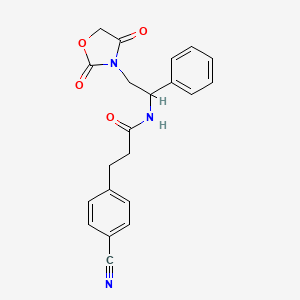 molecular formula C21H19N3O4 B2547555 3-(4-Cyanophenyl)-N-[2-(2,4-Dioxo-1,3-oxazolidin-3-yl)-1-phenylethyl]propanamid CAS No. 2034270-07-8