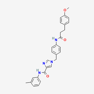 molecular formula C28H28N4O3 B2547574 1-(4-(3-(4-甲氧基苯基)丙酰胺)苄基)-N-(间甲苯基)-1H-咪唑-4-甲酰胺 CAS No. 1251576-12-1