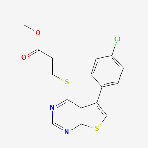 molecular formula C16H13ClN2O2S2 B2547576 Methyl 3-{[5-(4-chlorophenyl)thieno[2,3-d]pyrimidin-4-yl]sulfanyl}propanoate CAS No. 618394-79-9