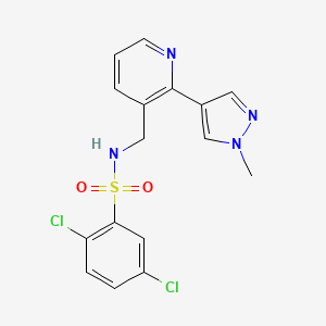 molecular formula C16H14Cl2N4O2S B2547582 2,5-dichloro-N-((2-(1-methyl-1H-pyrazol-4-yl)pyridin-3-yl)methyl)benzenesulfonamide CAS No. 2034310-36-4
