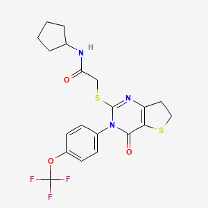 molecular formula C20H20F3N3O3S2 B2547598 N-环戊基-2-((4-氧代-3-(4-(三氟甲氧基)苯基)-3,4,6,7-四氢噻吩并[3,2-d]嘧啶-2-基)硫代)乙酰胺 CAS No. 877654-46-1