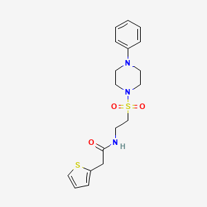 molecular formula C18H23N3O3S2 B2547599 N-(2-((4-苯基哌嗪-1-基)磺酰基)乙基)-2-(噻吩-2-基)乙酰胺 CAS No. 897621-83-9