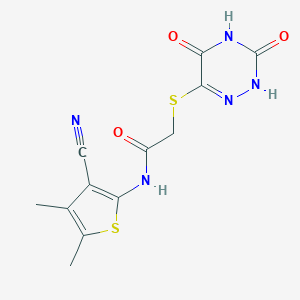 molecular formula C12H11N5O3S2 B254760 N-(3-cyano-4,5-dimethylthiophen-2-yl)-2-((3,5-dioxo-2,3,4,5-tetrahydro-1,2,4-triazin-6-yl)thio)acetamide 